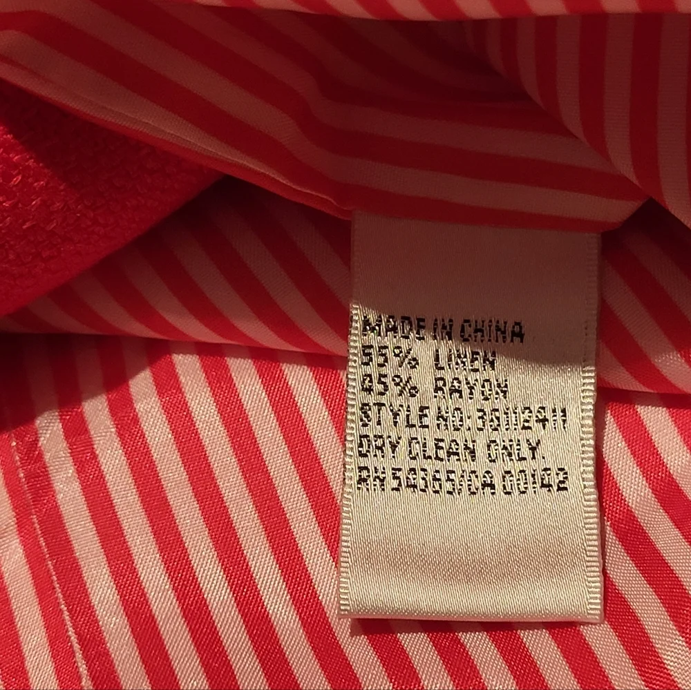 NYgard Collection Red Linen Blend Cropped Jacket Size 8